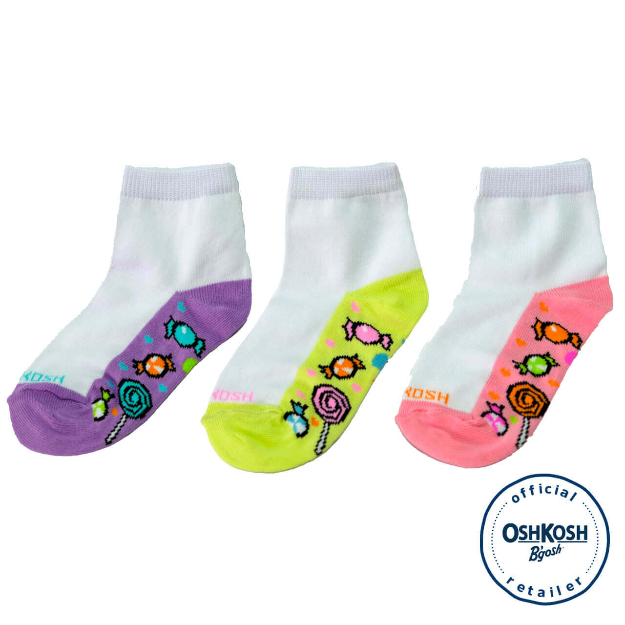 OshKosh Infant Girl 3-Pack White & Candy Quarter Socks - Cinderella