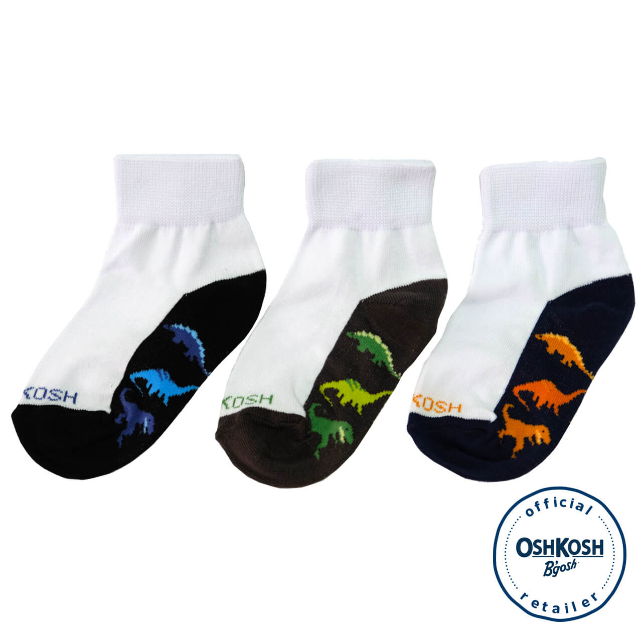 OshKosh Infant Boy 3-Pack White & Dino Quarter Socks - Cinderella