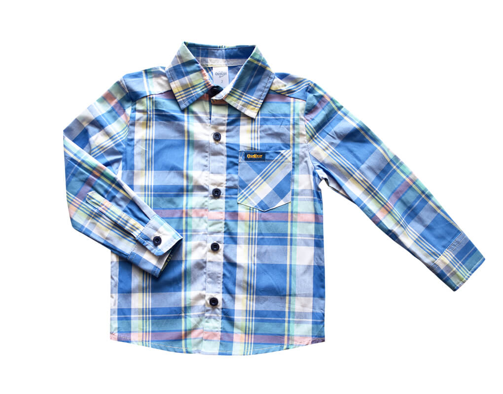 OshKosh Boy Cool Blue Plaid Button Down Long Sleeves Polo Shirt ...